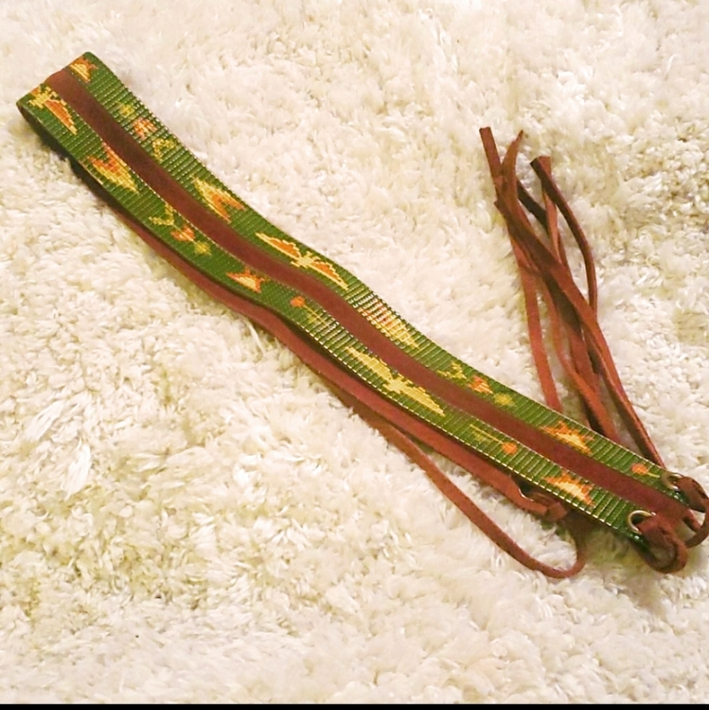 Aztec Print Suede Fringe Belt - Size Medium